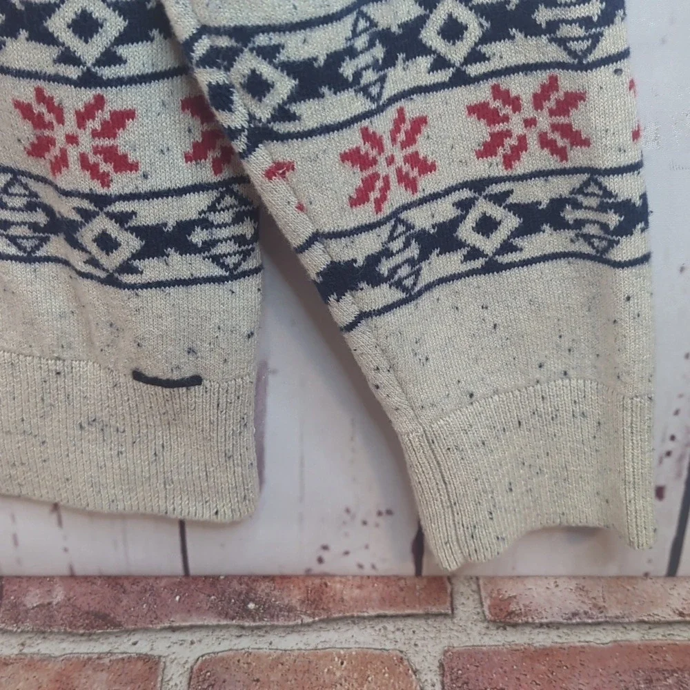Pac Sun On the‎ Byas Men's Nordic Fair Isle Winter Cream, Navy, and Red Sweater